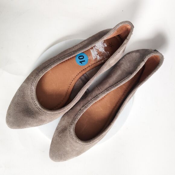 Frye Ballet Flats Size 10 Taupe Leather Suede Trendy Regina Pointed Toe Coquette - Picture 9 of 13